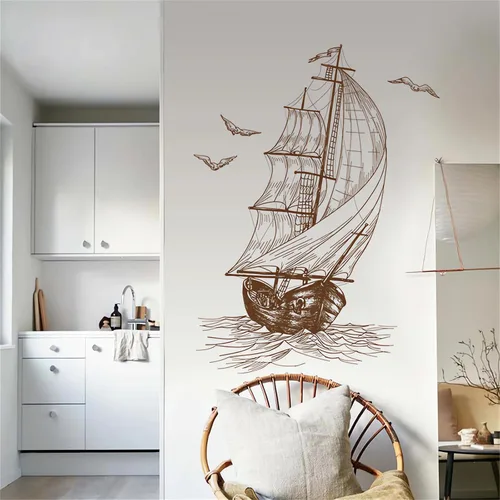 Vista 3 de Calcomanías de pared con diseño de gaviota, diseño de un velero, sacinora Travel Adventure, inspirador Wanderlust Velero, calcomanías de pared