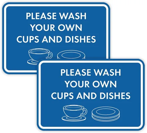 Vista 77 de Letrero clásico enmarcado con texto en inglés «Please Wash Your Own Cups and Dishes» (negro)