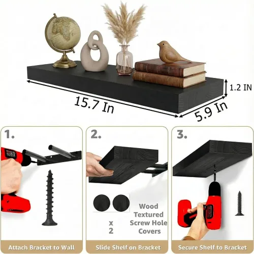 Vista 2 de IAE Estantes flotantes de pared de 16 pulgadas, estantes de baño montados en la pared, estante invisible, estantes de cocina flotantes, estante