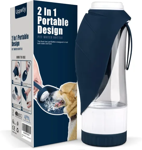 Vista 10 de Uppetly Botella de agua para perros, botella de agua para mascotas con contenedor de alimentos y alimentador para beber, a prueba de fugas, sin BPA