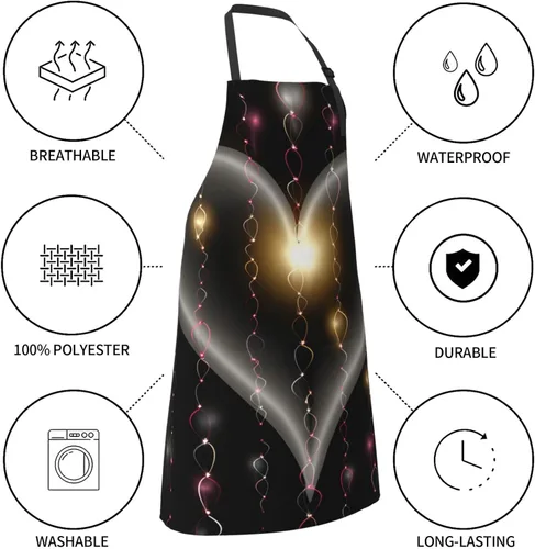 Vista 5 de Waterproof Apron with 2 Pockets Glowing love Adjustable Bib Aprons for Cooking Kitchen
