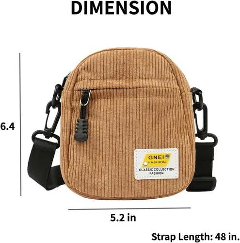 Vista 5 de Bolso bandolera pequeño de pana para hombre, bolso cruzado para mujer, bolso cruzado estético