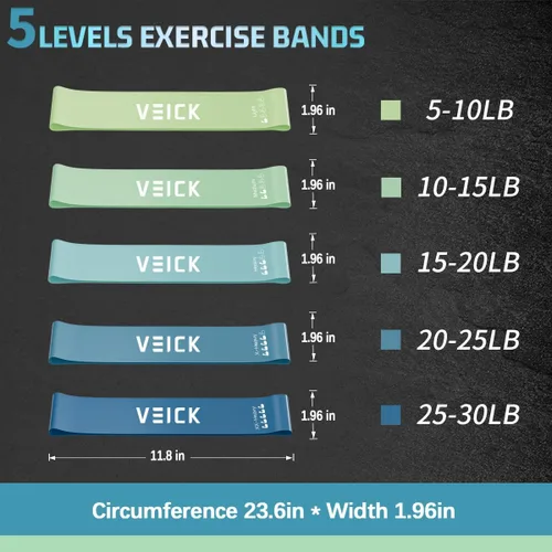 Vista 4 de VEICK Pilates Bar Kit with Resistance Bands, Elastic Workout Bands for Men Women, Set of 5 Resistance Loop Bands for Home Fitness Stretching