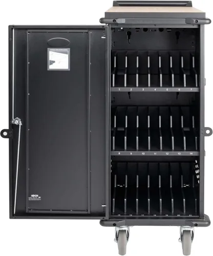 Vista 2 de Tripp Lite Estación de almacenamiento de carrito de carga móvil de CA de 21 puertos para Chromebooks, iPads, portátiles, tabletas, negro (CSC21AC)