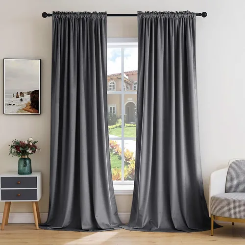 Vista 50 de MIULEE - Juego de 2 paneles de cortinas negro opacas y térmicas de terciopelo para la sala de estar y dormitorio, con bolsillo para cortinero, de 63
