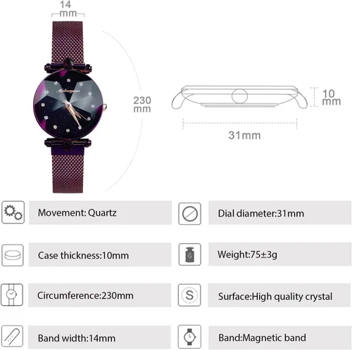 Vista 5 de RORIOS Relojes de pulsera de diamantes simulados de cuarzo analógico con esfera de cielo estrellado