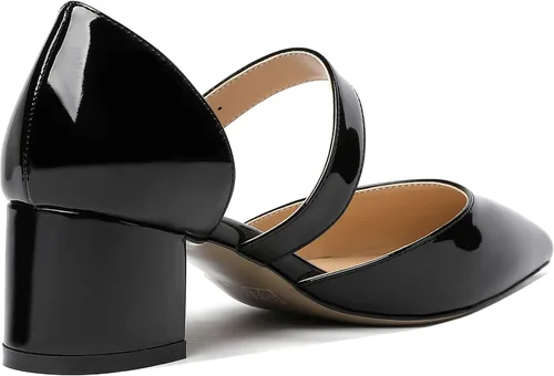 Vista 5 de MODENCOCO Zapatos de tacón bajo grueso con hebilla de bloque y correa ajustable para mujer, puntera puntiaguda, de 2 pulgadas