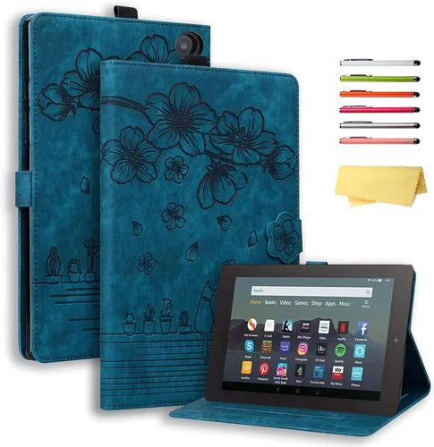 Vista 14 de Funda para tableta Amazon Kindle Fire HD 8 (8ª/7ª/6ª generación, 2018/2017/2016), con portalápices, bolsillo para tarjetas, imán de piel sintética