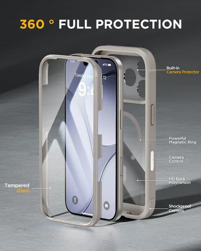 Vista 270 de Miracase Serie de vidrio para iPhone 11 de 6.1 pulgadas, funda protectora de cuerpo completo resistente mejorada con protector de pantalla de vidrio
