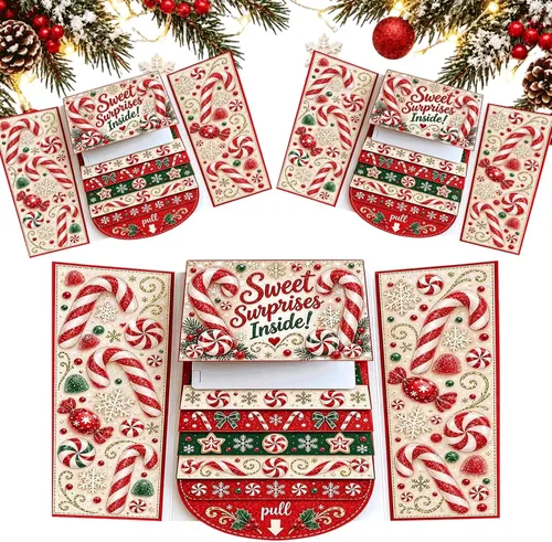 Vista 10 de Folleto de tarjetas de regalo de Navidad en cascada 2027, 3 portatarjetas #B 3 piezas