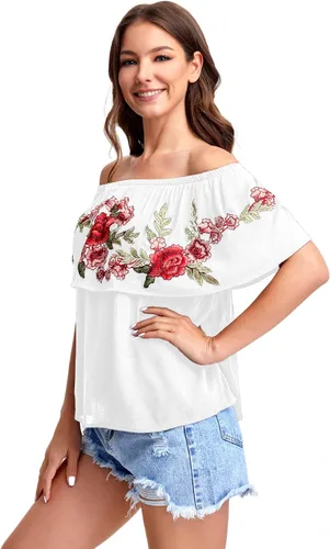 Vista 4 de Floerns Blusa suelta con volantes y hombros descubiertos para mujer
