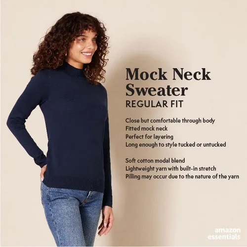 Vista 2 de Tienda Essentials - Suéter de cuello alto falso, ligero, para mujer (disponible en tallas extragrandes)
