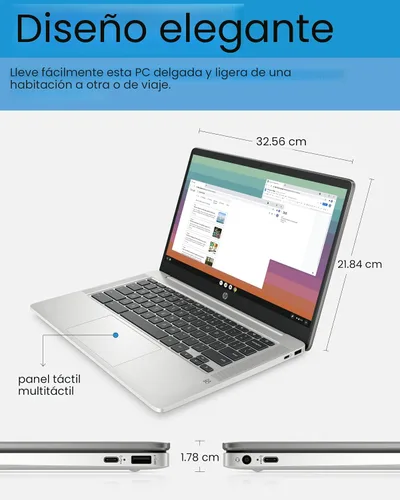 Vista 5 de HP Laptop Chromebook de 14 pulgadas, Intel Celeron N4120, 4 GB de RAM, 64 eMMC, pantalla HD, Chrome OS, gráficos Intel UHD 600, batería de larga