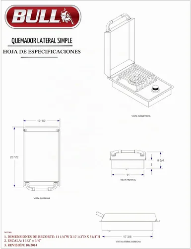 Vista 6 de Bull Outdoor Products 60008 - Quemador lateral de acero inoxidable, propano líquido, gris