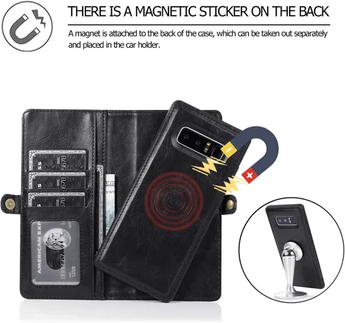 Vista 5 de Asuwish Funda de teléfono para Samsung Galaxy Note 8, funda desmontable con protector de pantalla de vidrio templado y soporte para tarjeta