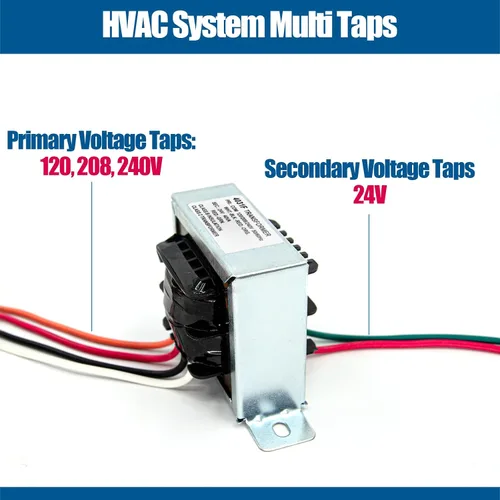 Vista 2 de Transformador de Control 24V 40VA, Primario 120, 208, 240V Secundario 24V, Caldera HVAC Multi Tap con Montaje de Base