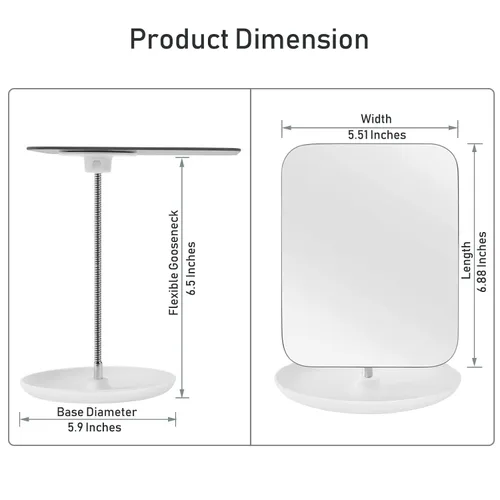Vista 9 de LFOYOU Espejo de tocador de mesa con soporte, espejo de maquillaje para escritorio, cuello de cisne flexible ajustable, rotación de 360°, plegable