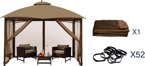 Vista 4 de Mosquitera Universal de Repuesto para Gazebo – Hugline 10' x 12' Pantalla de Malla para Exteriores de 4 Paneles con Cortina Lateral con Cremallera