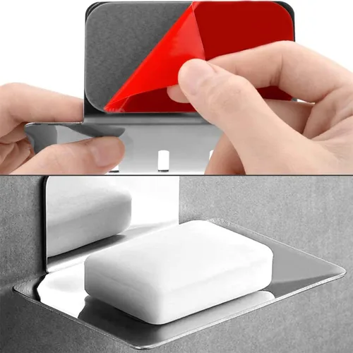 Vista 4 de Jabonera autoadhesiva para ducha, barra de acero inoxidable, soporte para jabón, platos para baño, cocina