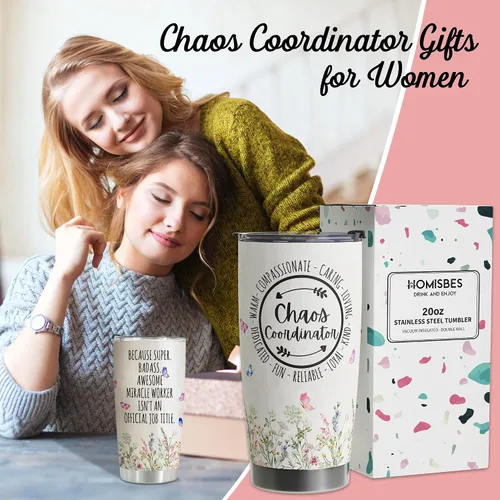 Vista 2 de regalos de Coordinador de Caos - Taza de viaje Coordinador de Caos con pajita para mamá, compañera de trabajo, jefa, gerente, empleada - Taza