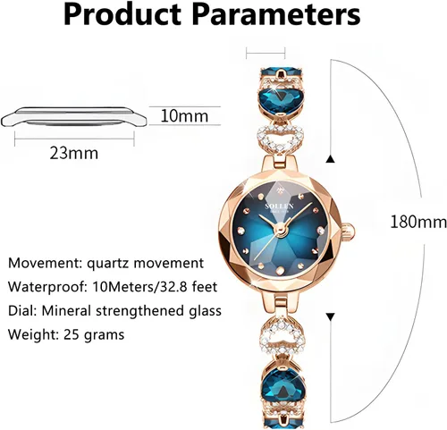 Vista 4 de SOLLEN Reloj de cuarzo para mujer, relojes analógicos de cuarzo de moda impermeables para mujer
