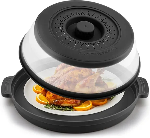 Vista 11 de Cubierta de salpicaduras para microondas para alimentos con placa base antiquemaduras, plástico grande y silicona ventilada para evitar quemaduras