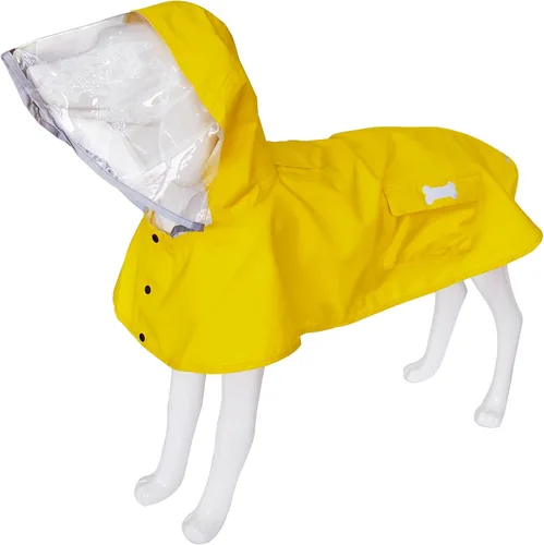 Vista 13 de Chubasquero impermeable para perros, ropa impermeable ajustable con tira reflectante y ligera con capucha tipo poncho (Verde Ejército, XS)