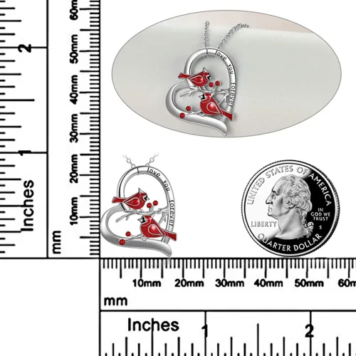 Vista 3 de POPLYKE Collar con medallón de cardenal urna, regalos para mujer, plata de ley, colgante de cardenal rojo, joyería para niñas y esposas, Metal