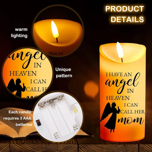 Vista 4 de Gerrii Regalos de condolencias por la pérdida de la madre, velas LED sin llama, 3 x 6 pulgadas, velas conmemorativas de ángel en recuerdo de mi