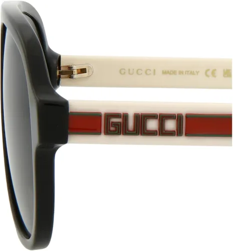 Vista 4 de Gucci Gafas de sol de aviador, color negro, blanco, gris, gafas de lujo, hechas en Italia, marco de acetato, moda de diseñador para el lujo diario