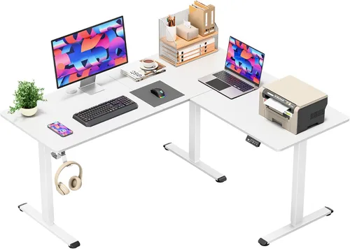 Vista 10 de Furmax 63 x 47 Inch L Shaped Standing Desk with 2 Preset Heights, Electric Height Adjustable Computer Desk, Corner Sit Stand Desk for Home Office, 2