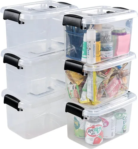 Vista 8 de Caja de almacenamiento de plástico de 6 cuartos de galón con asa, contenedor de cierre transparente con tapas, 6 paquetes