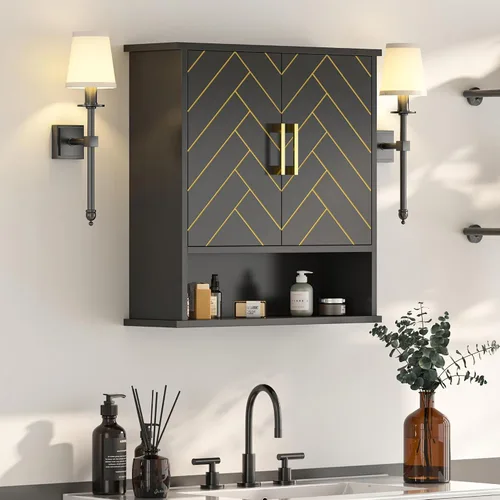 Vista 8 de Gabinete de baño colgante moderno, botiquín de madera