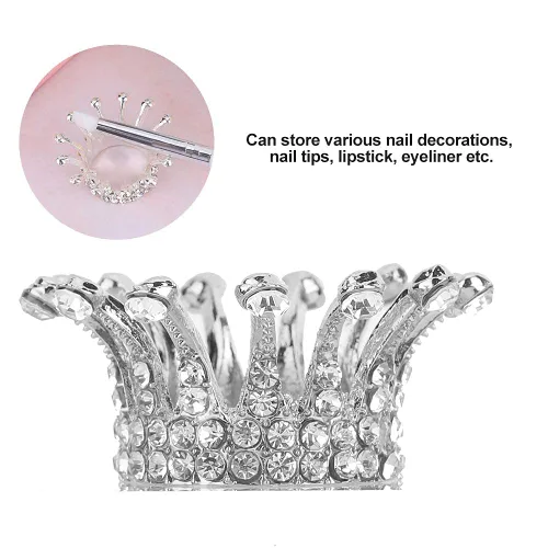 Vista 6 de Caja de almacenamiento de manicura con diseño de corona, juego de soportes para pinceles de arte de uñas con soporte para bolígrafo, soportes