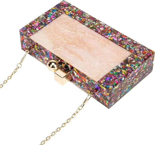 Vista 4 de EROGE - Bolso de mano de acrílico con diseño geométrico colorido para mujer