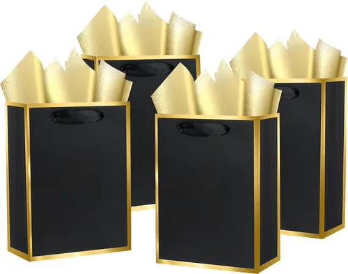 Vista 15 de Paquete de 4 bolsas de regalo negras extra grandes, bolsas de regalo grandes con papel de seda, 16 x 6 x 12 pulgadas, bolsas de regalo para pequeñas