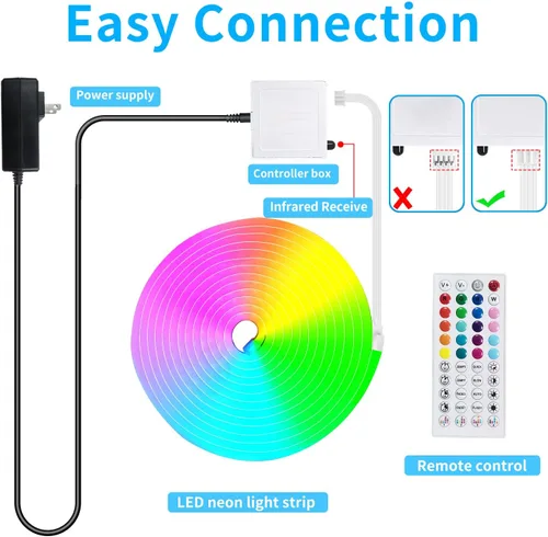 Vista 7 de Luces de Cuerda LED de Neón de 50 Pies Sincronización Musical IP65 Impermeable Flexible Luces de Cuerda LED Control Remoto de 40 Teclas/APP, Luces