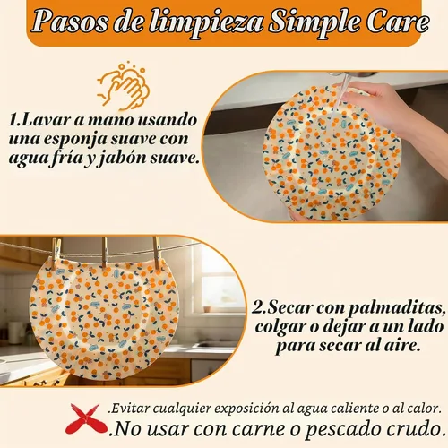 Vista 7 de OHIYO Fundas reutilizables para tazón de cera de abejas (2 grandes), tela elástica de algodón para pan de masa madre, tapas de tazón reutilizables