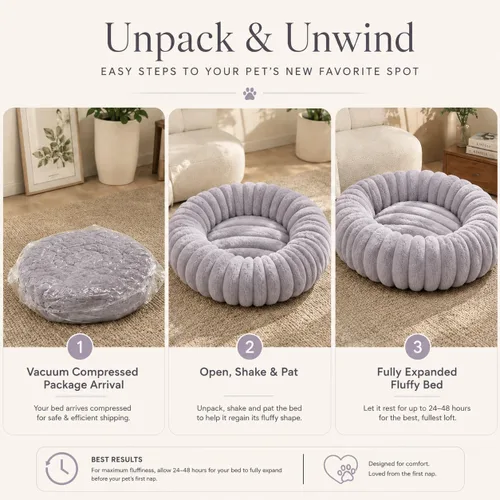Vista 9 de Cama calmante para perros pequeños, cama lavable en forma de dona Gris
