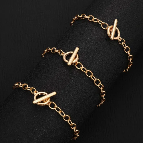 Vista 3 de Hicarer 12 pulseras de cadena de oro a granel con dijes de aleación de metal para hacer joyas, pulseras de eslabones chapados, kit de cierres