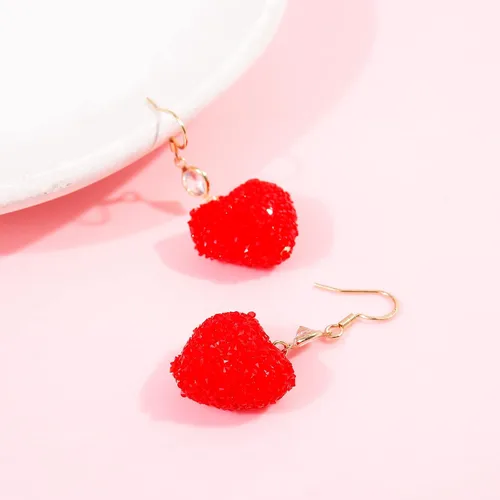 Vista 8 de Pendientes de San Valentín para ella, aretes de cuentas de diamantes de imitación de corazón rojo, camisas de atuendo para mujer, accesorios