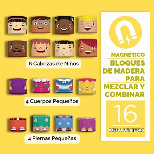 Vista 4 de Juego de amigos de madera magnética de 16 piezas