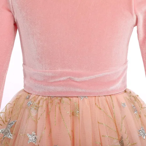 Vista 4 de Vestido de terciopelo de invierno para niñas, vestido de fiesta de Navidad, vestido de baile de manga larga, vestidos de noche de boda para niños