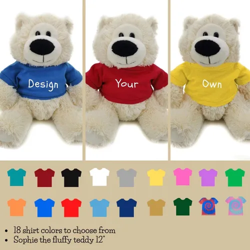 Vista 2 de Plushland Cream Sophie Bear 12.0 in, regalo personalizado para animales de peluche, texto personalizado en la camisa, gran regalo para el día