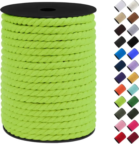 Vista 13 de Cordón de macramé de algodón, 0.315 in x 131 pies, hilo grueso para manualidades, cuerda trenzada de 3 hebras para colgar en la pared, ganchos