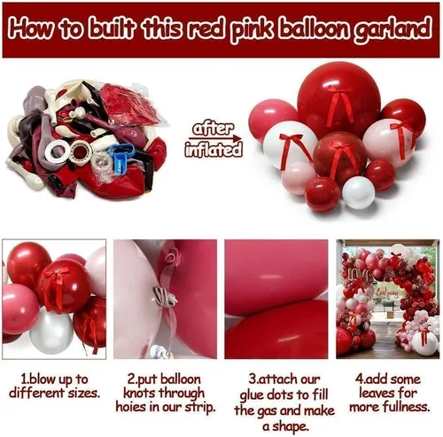 Vista 4 de Kit de guirnalda de arco de globos de cereza roja y rosa doble relleno