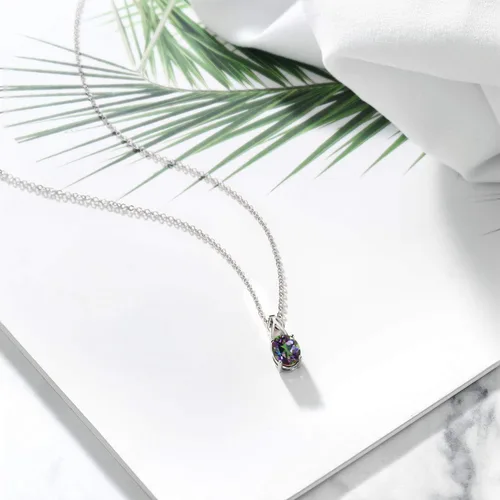 Vista 16 de Gem Stone King Collar de plata de ley 925 con piedra natal ovalada de 0.354 x 0.276 in Collar con colgante solitario para mujer Con cadena