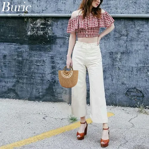 Vista 6 de Buric Bolso de hombro de paja para mujer hecho a mano tejido de ratán bolso de hombro para mujer bolso de hombro con asa superior bolso bohemio