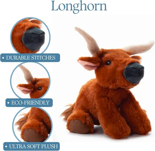 Vista 6 de The Petting Zoo Longhorn - Peluche de animales salvajes, regalos para niños, animales salvajes de Onez, peluche de cuerno largo de 9 pulgadas