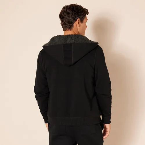 Vista 2 de Tienda Essentials Sudadera de vellón con capucha, con forro de sherpa y cierre completo de cremallera para hombre